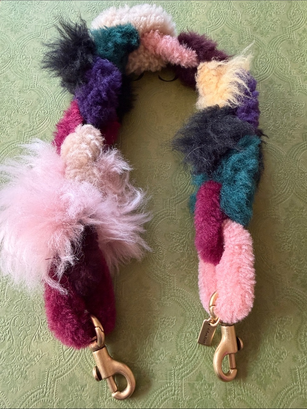 Coach Multicolor Faux-Fur Braided Bag Strap - Pink, Teal, Purple, Burgundy
